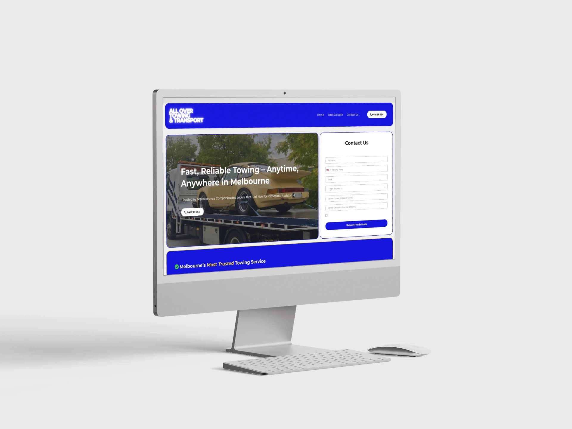 All Over Towing website mockup